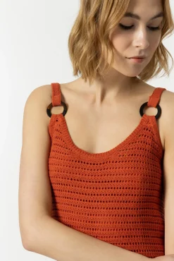 Tiffosi Vestido Midi Punto Con Aros Naranja Online