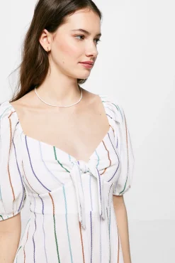 * Vestido Midi Rayas Lazo Escote Blanco Best