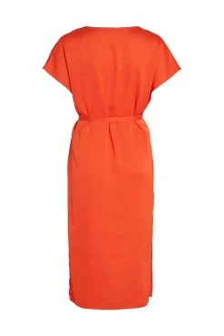 Vila Vestido Midi Satinado De Manga Corta Naranja Hot