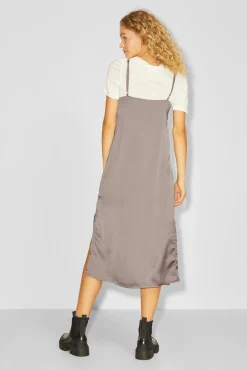 Jack & Jones Vestido Midi Satinado De Tirantes Gris Medio Hot