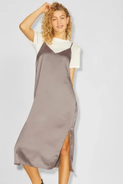 Jack & Jones Vestido Midi Satinado De Tirantes Gris Medio Hot