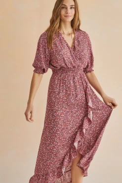 Women'secret Vestido Midi Volantes Rosa Estampado Hot
