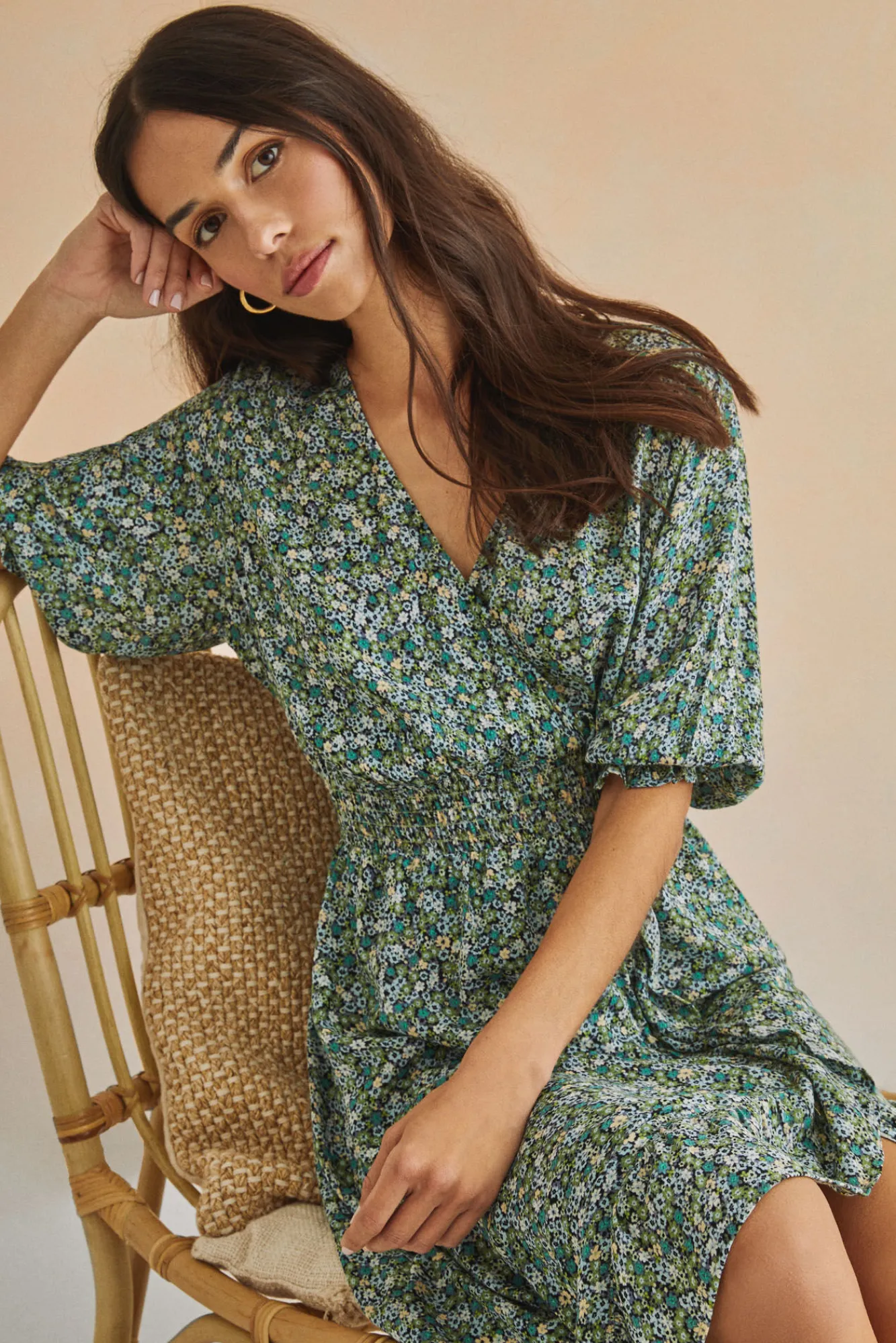 Women'secret Vestido Midi Volantes Verde Estampado New