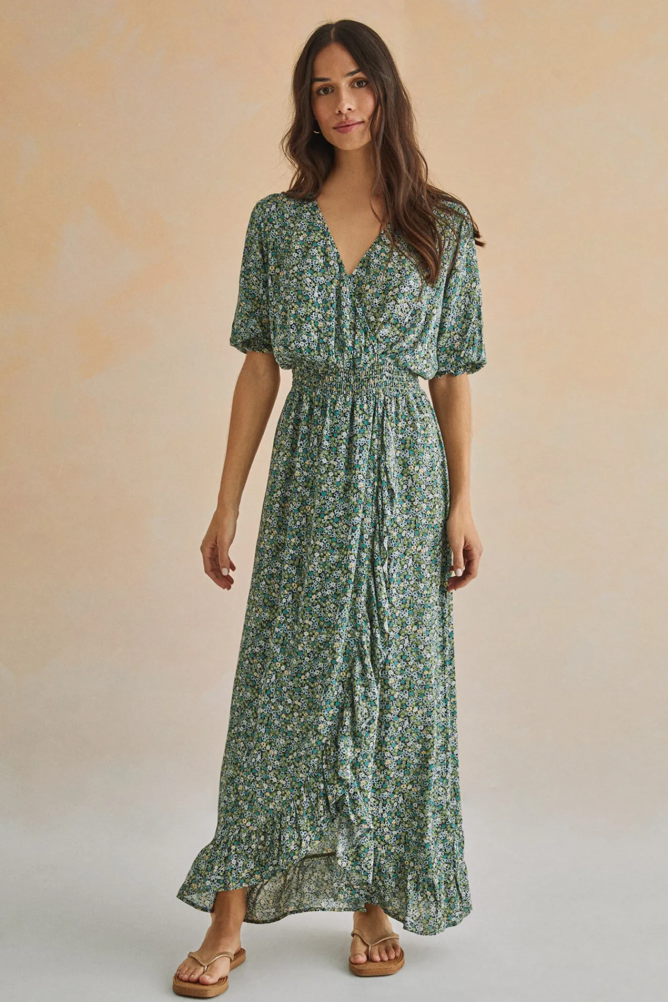Women'secret Vestido Midi Volantes Verde Estampado New