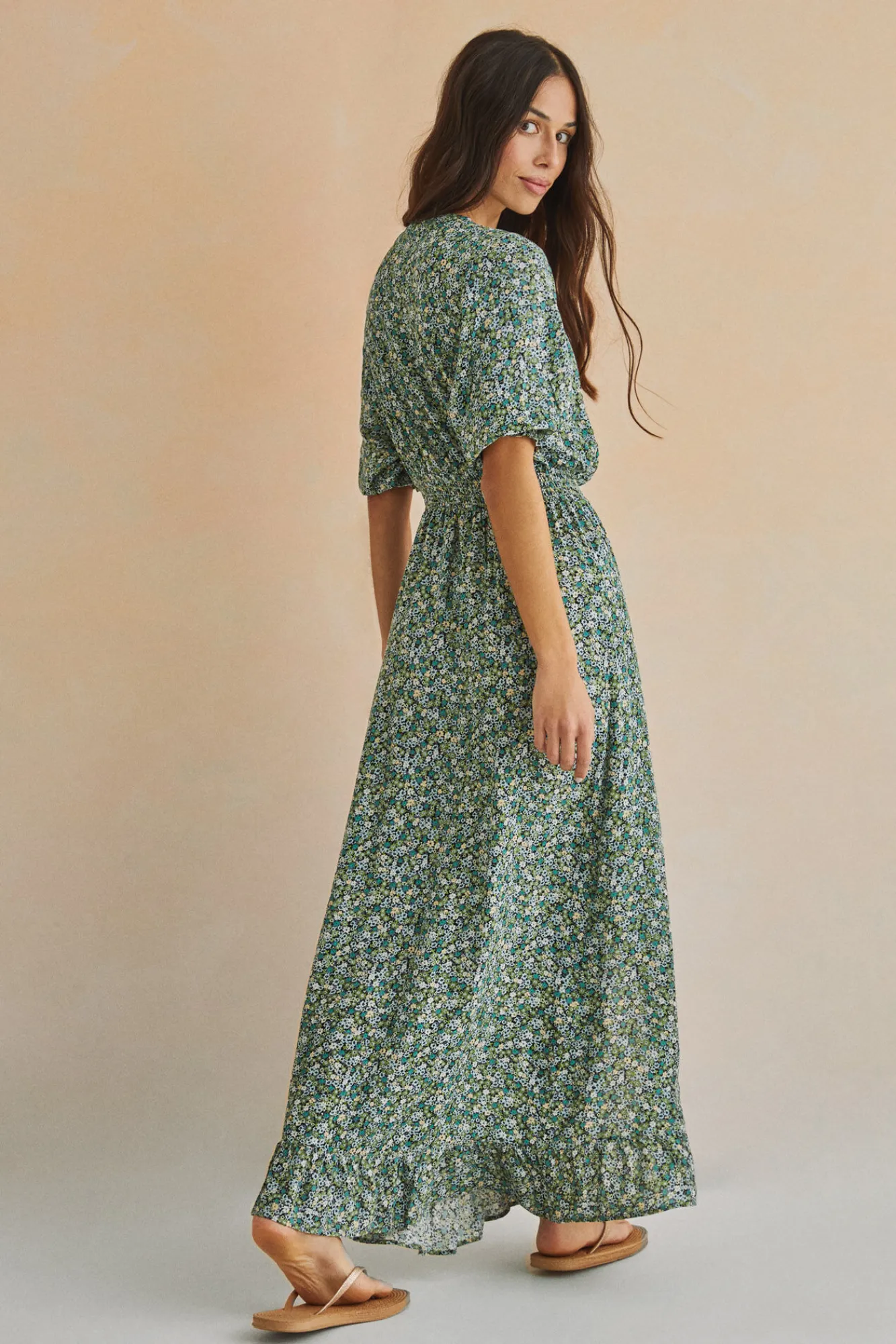 Women'secret Vestido Midi Volantes Verde Estampado New