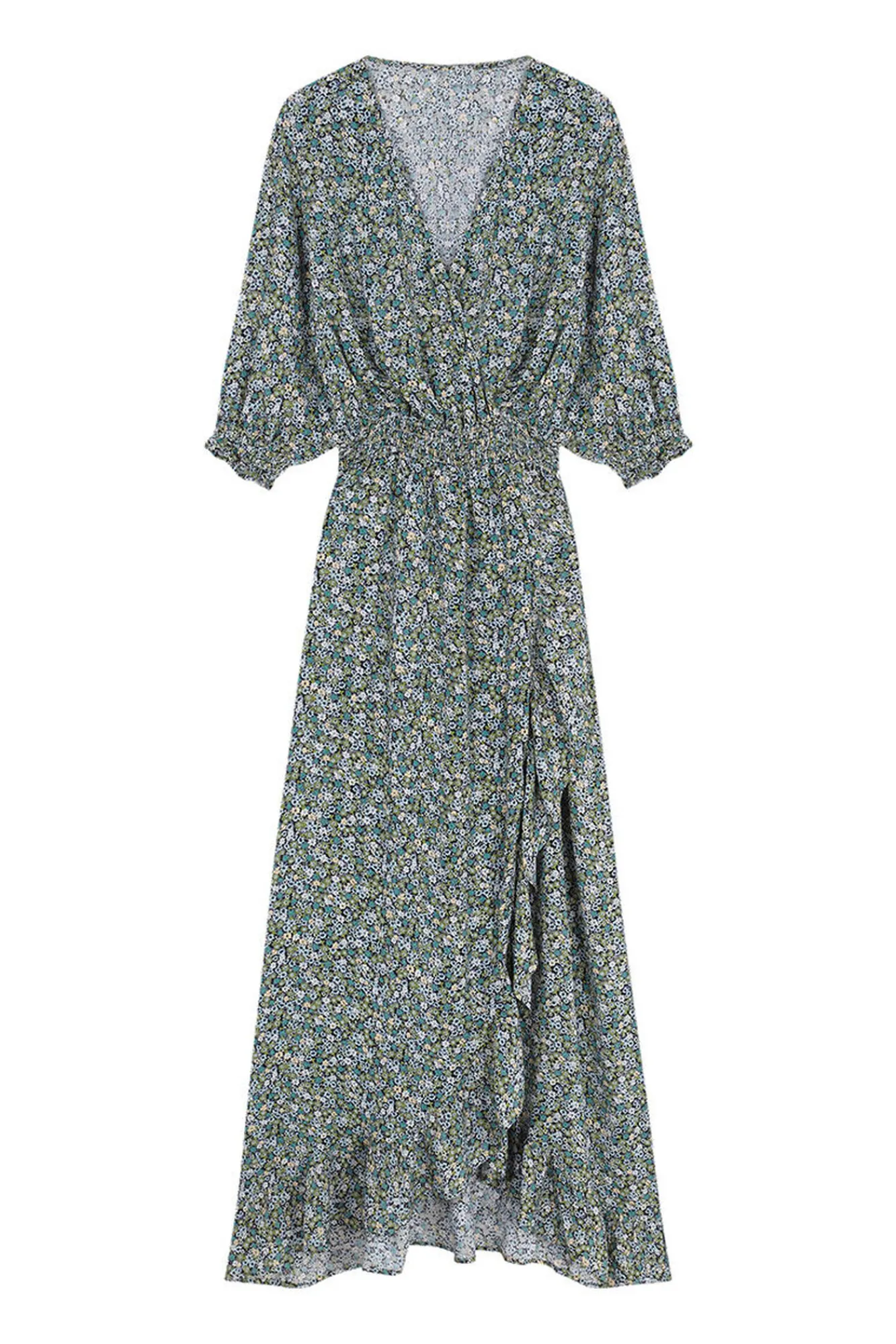 Women'secret Vestido Midi Volantes Verde Estampado New