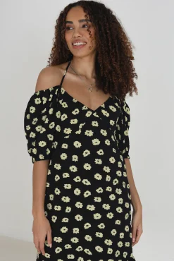 Brave Soul Vestido Midi Y Estampado Negro Outlet