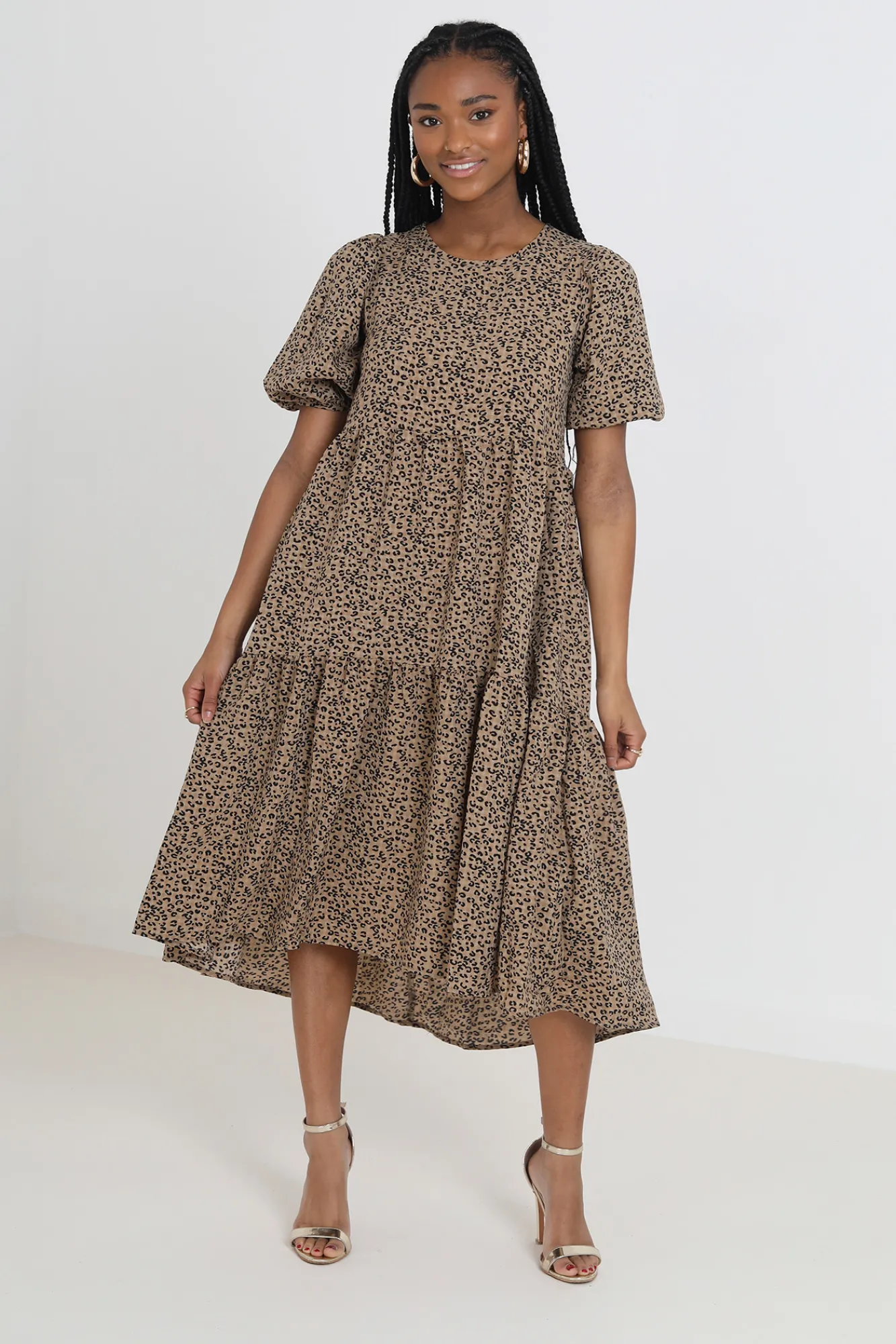 Brave Soul Vestido Midi Y Estampado Marron Medio Clearance