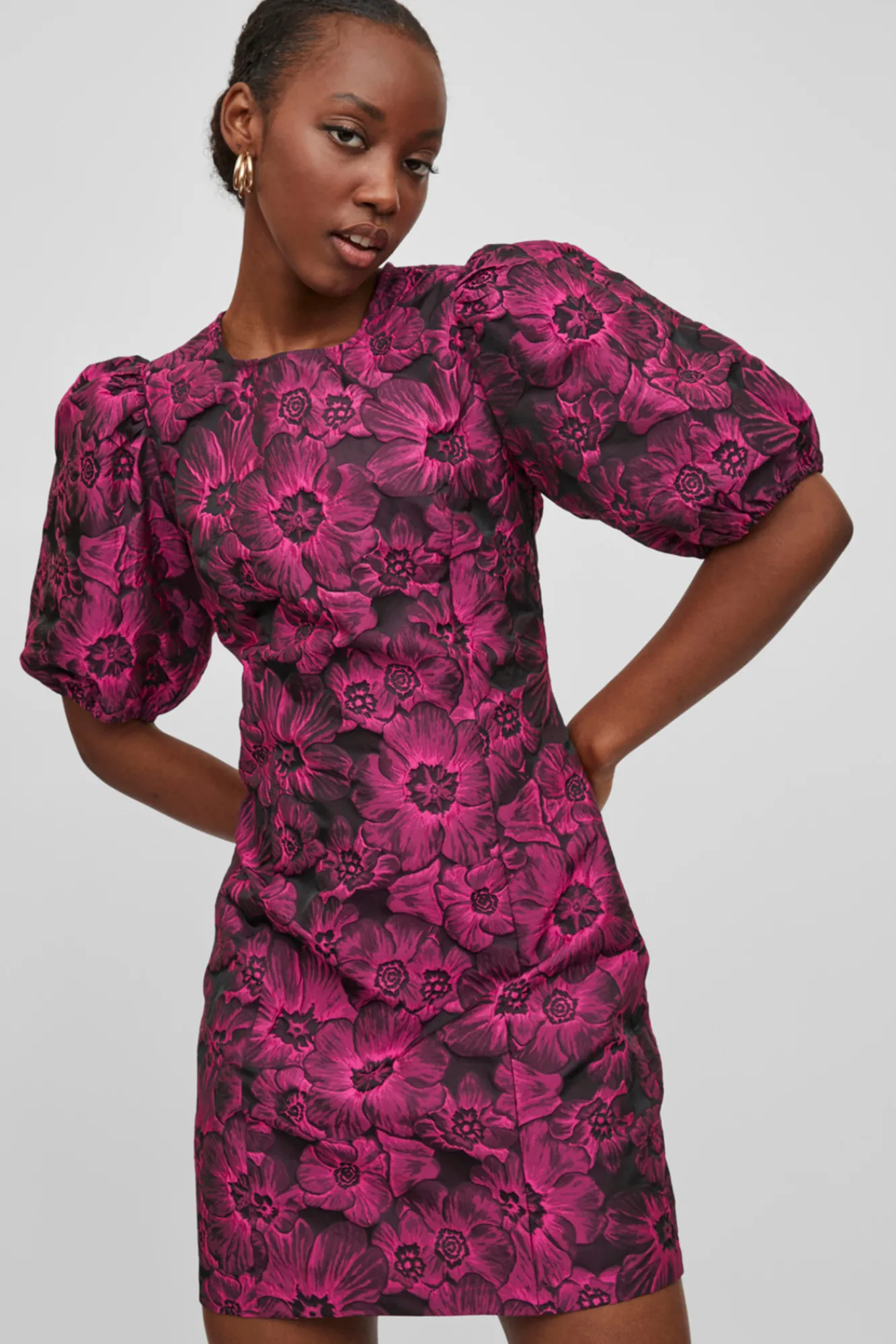 Vila Vestido Mini Jacquard Rosa Best