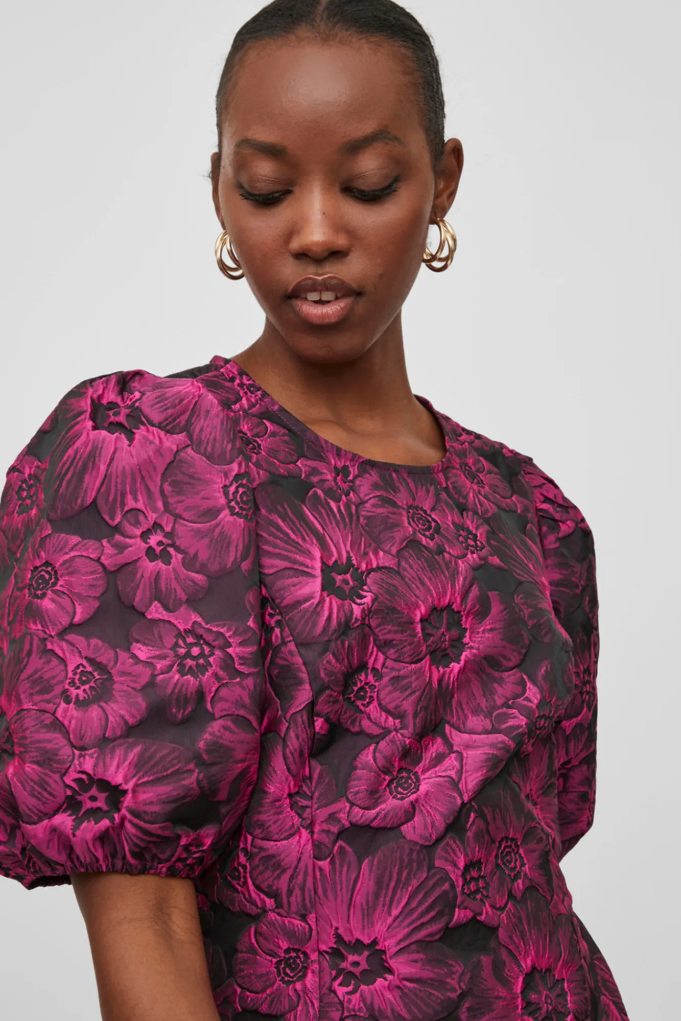 Vila Vestido Mini Jacquard Rosa Best