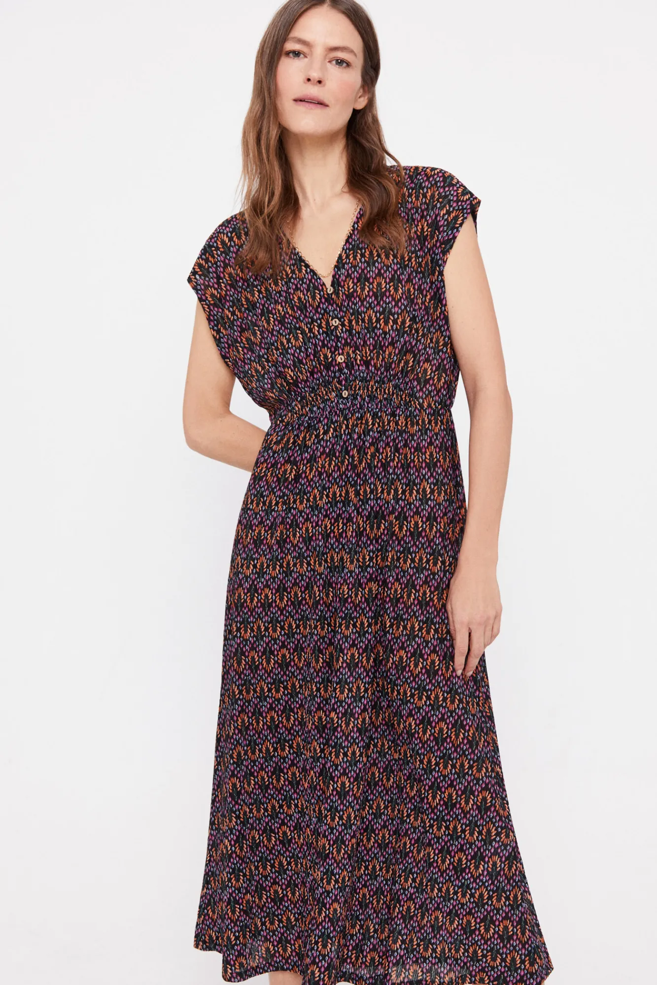 Cortefiel Vestido Plisado Estampado Negro Hot