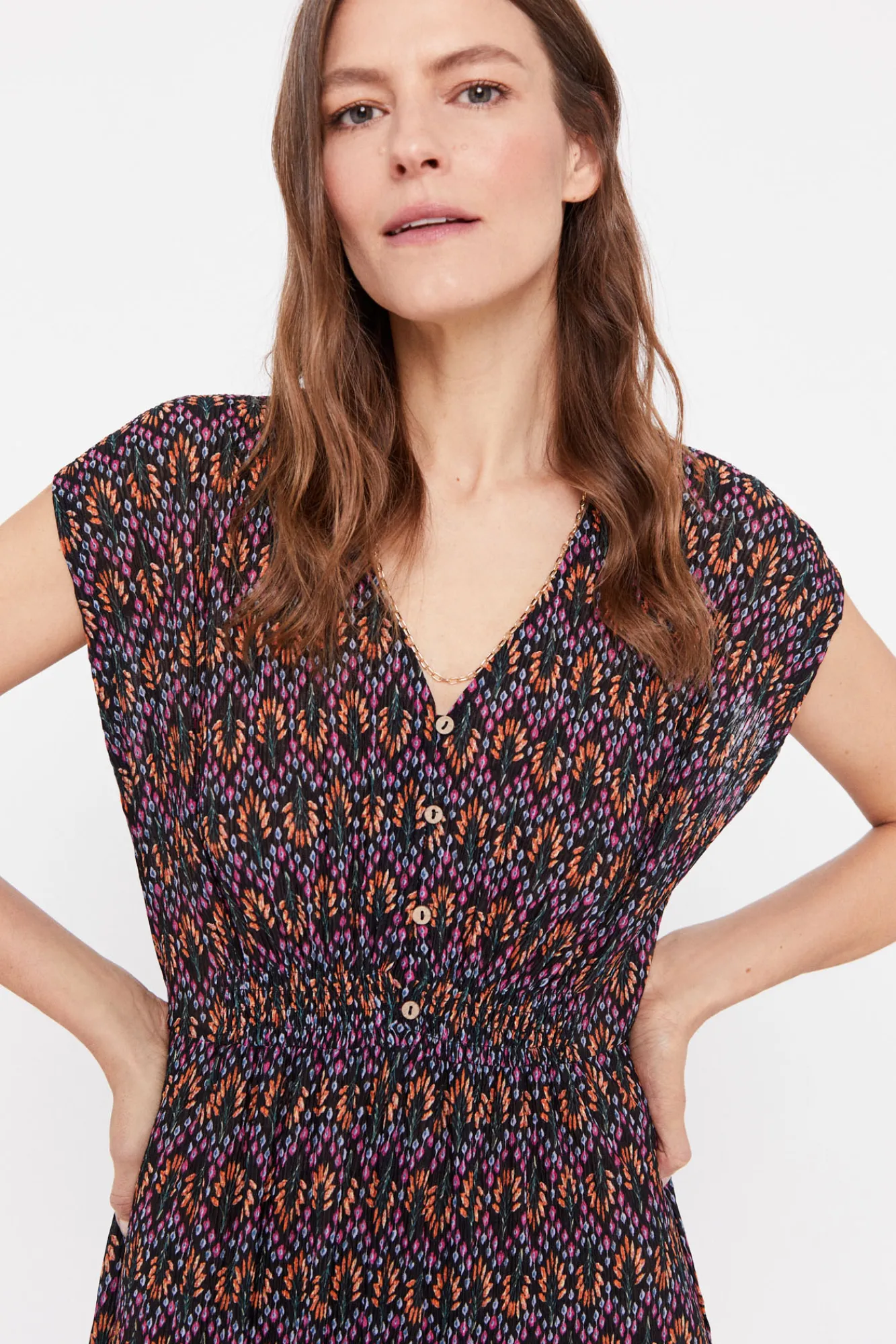 Cortefiel Vestido Plisado Estampado Negro Hot