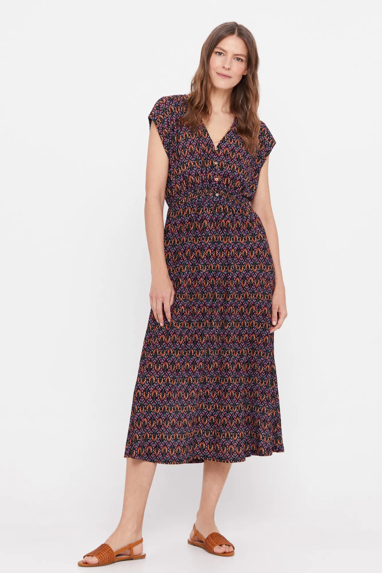 Cortefiel Vestido Plisado Estampado Negro Hot