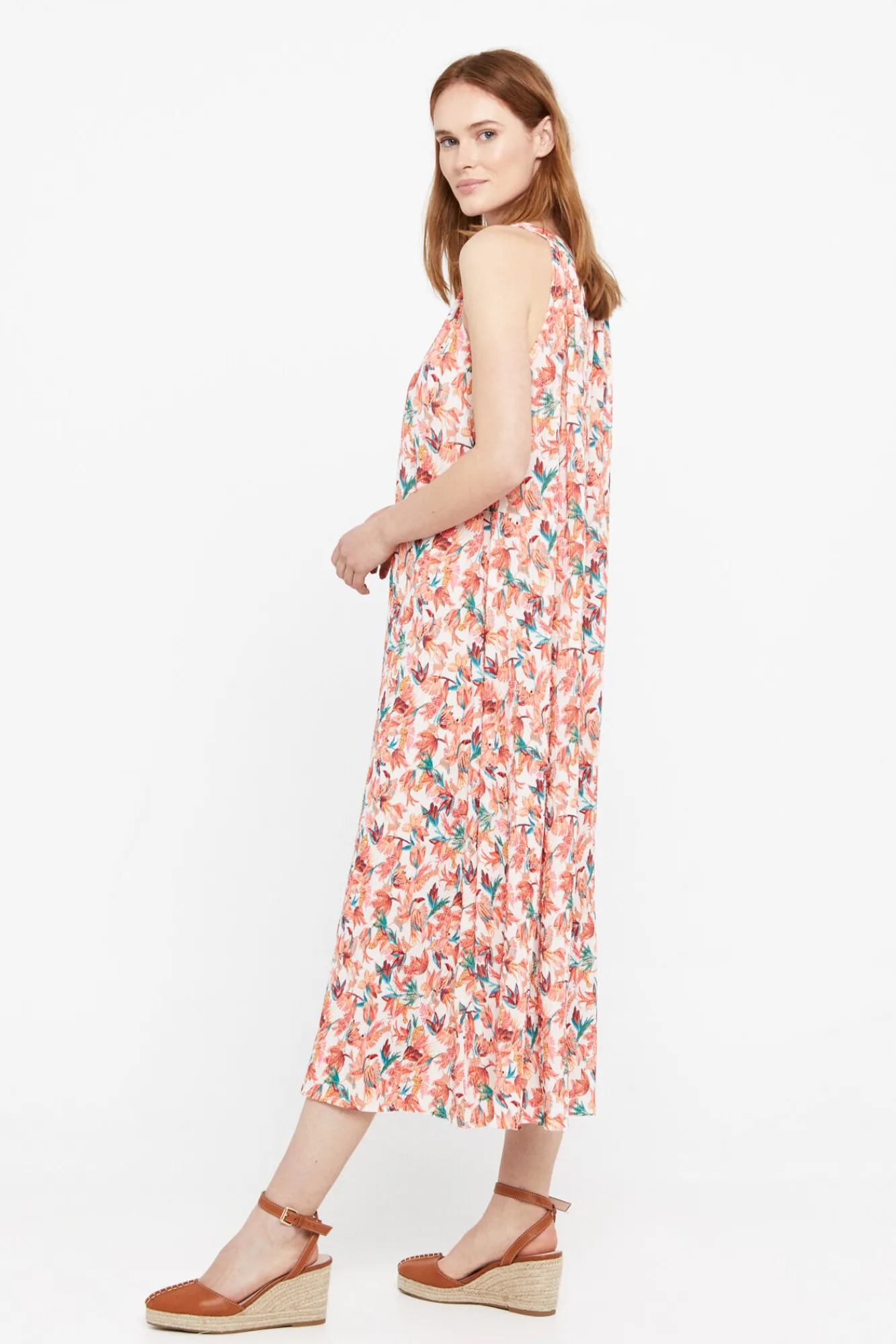 Cortefiel Vestido Plisado Halter Marfil