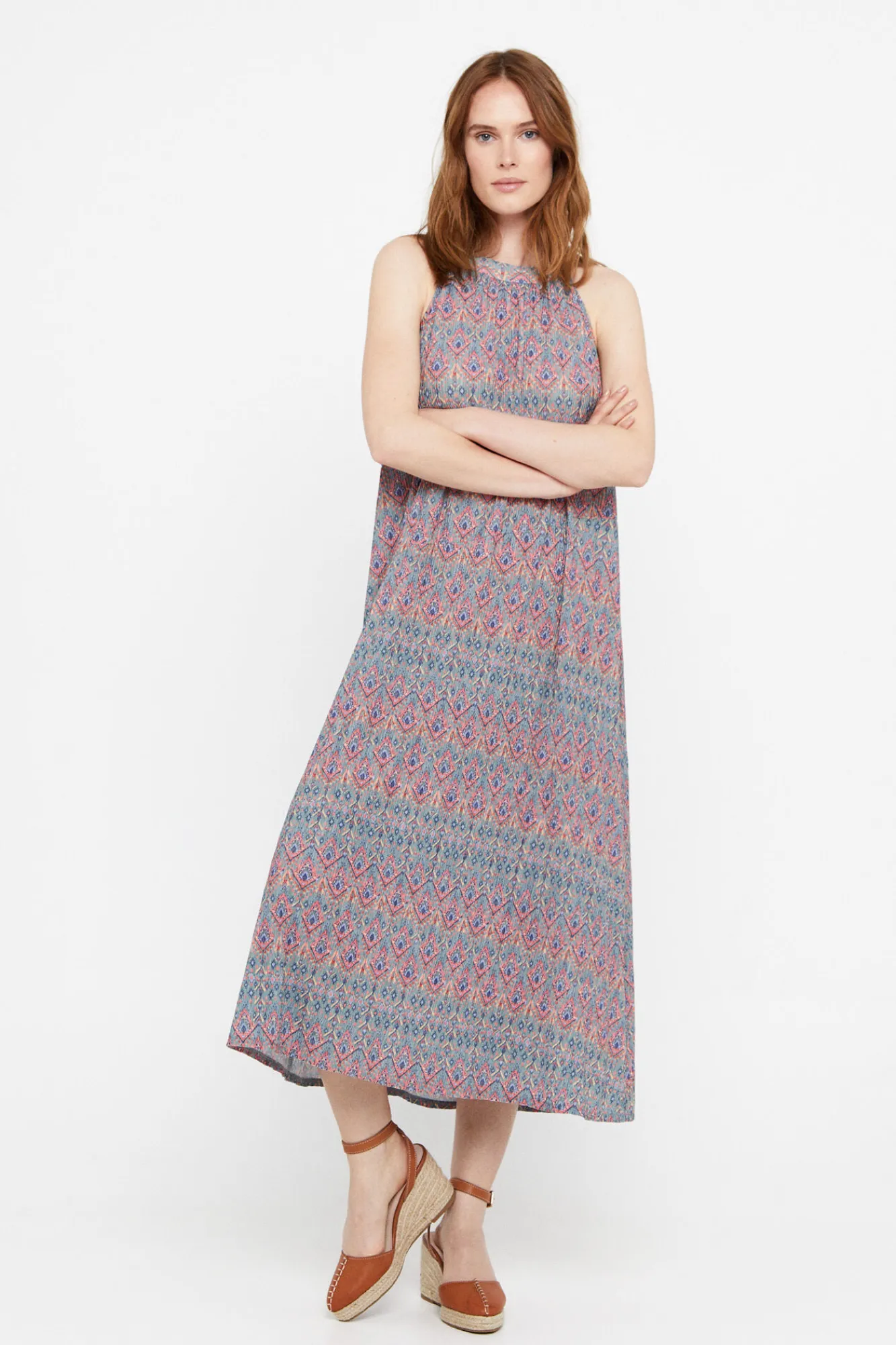 Cortefiel Vestido Plisado Halter Multicolor New