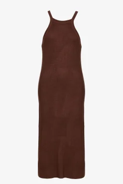 Tiffosi Vestido Punto Con Cuello Halter Marron Medio