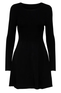 Only Vestido Punto Cuello Redondo Manga Larga Negro Online