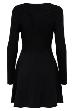 Only Vestido Punto Cuello Redondo Manga Larga Negro Online