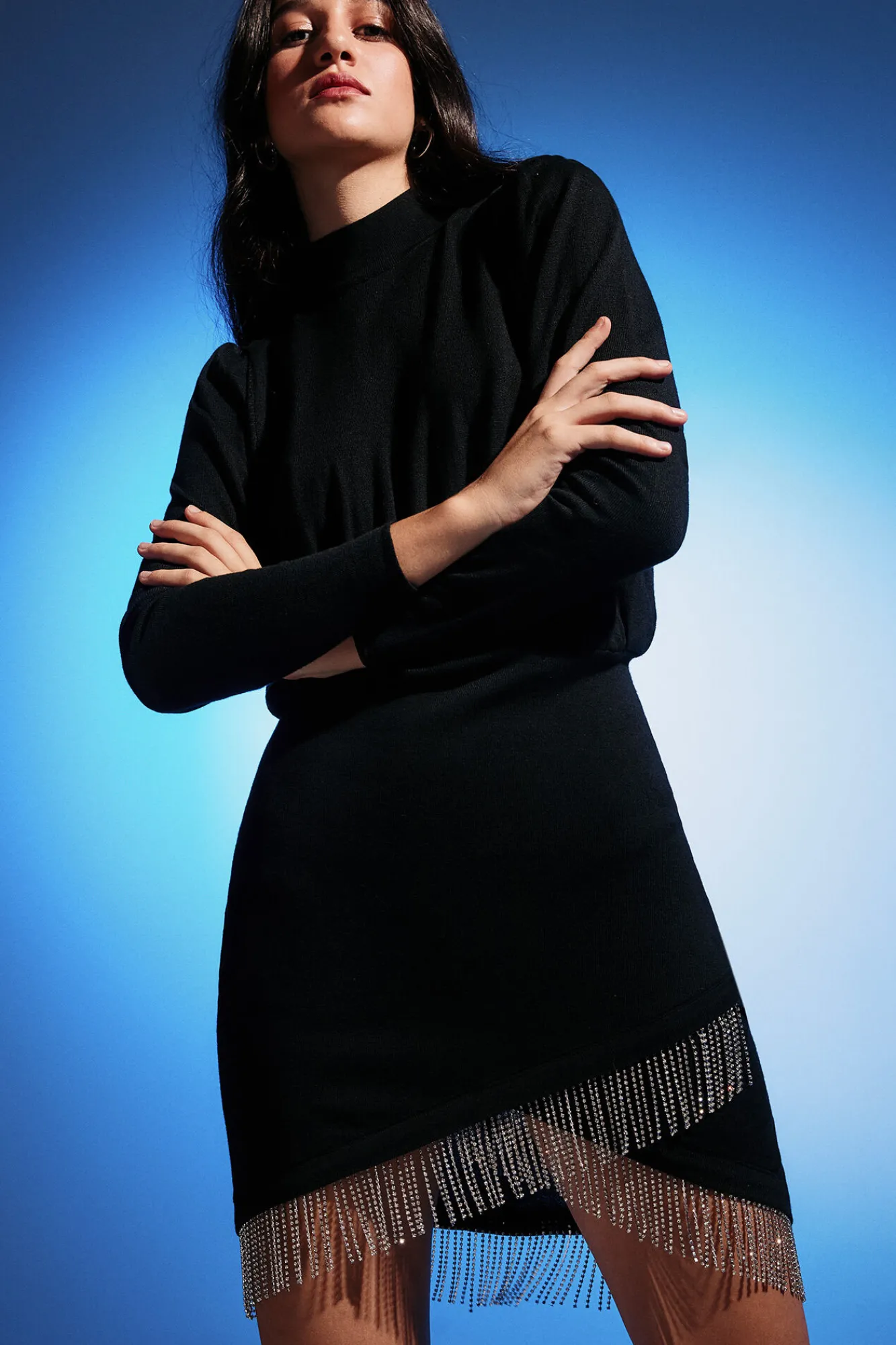 High Spirits Vestido Punto Flecos Negro