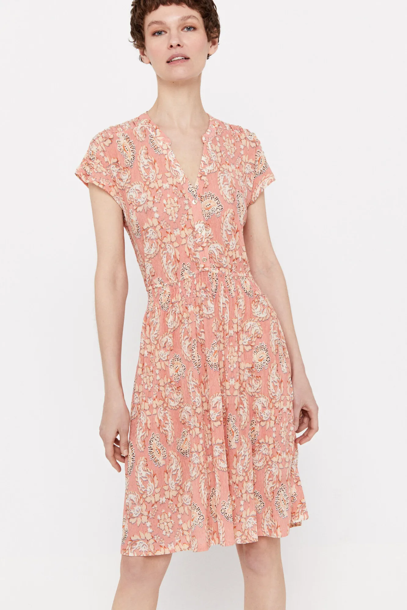 Cortefiel Vestido Punto Plisado Estampado Multicolor Discount
