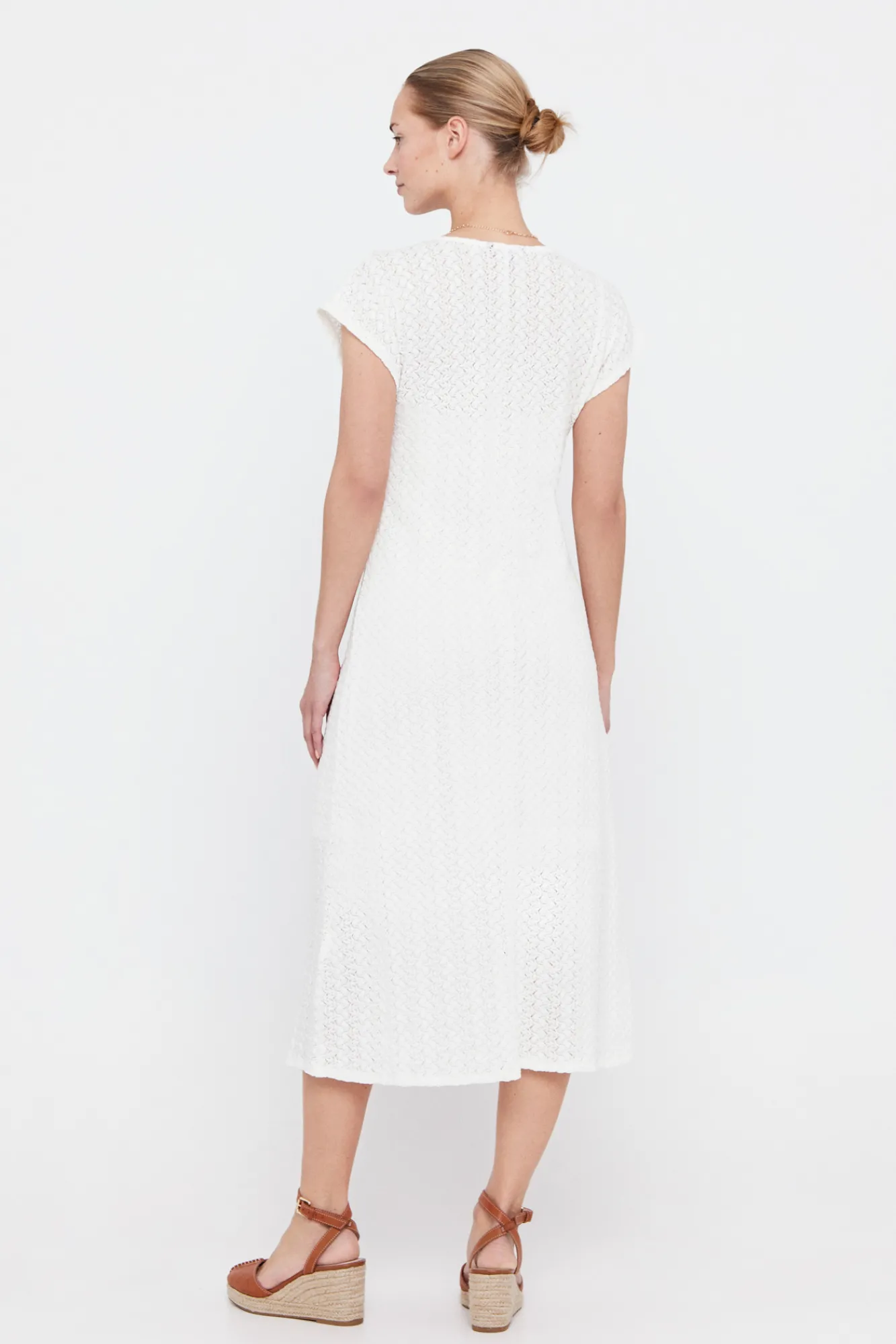 Cortefiel Vestido Punto Plisado Multicolor Blanco Clearance