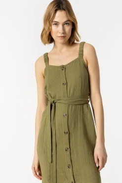 Tiffosi Vestido Rustico Con Cinturon Verde Sale