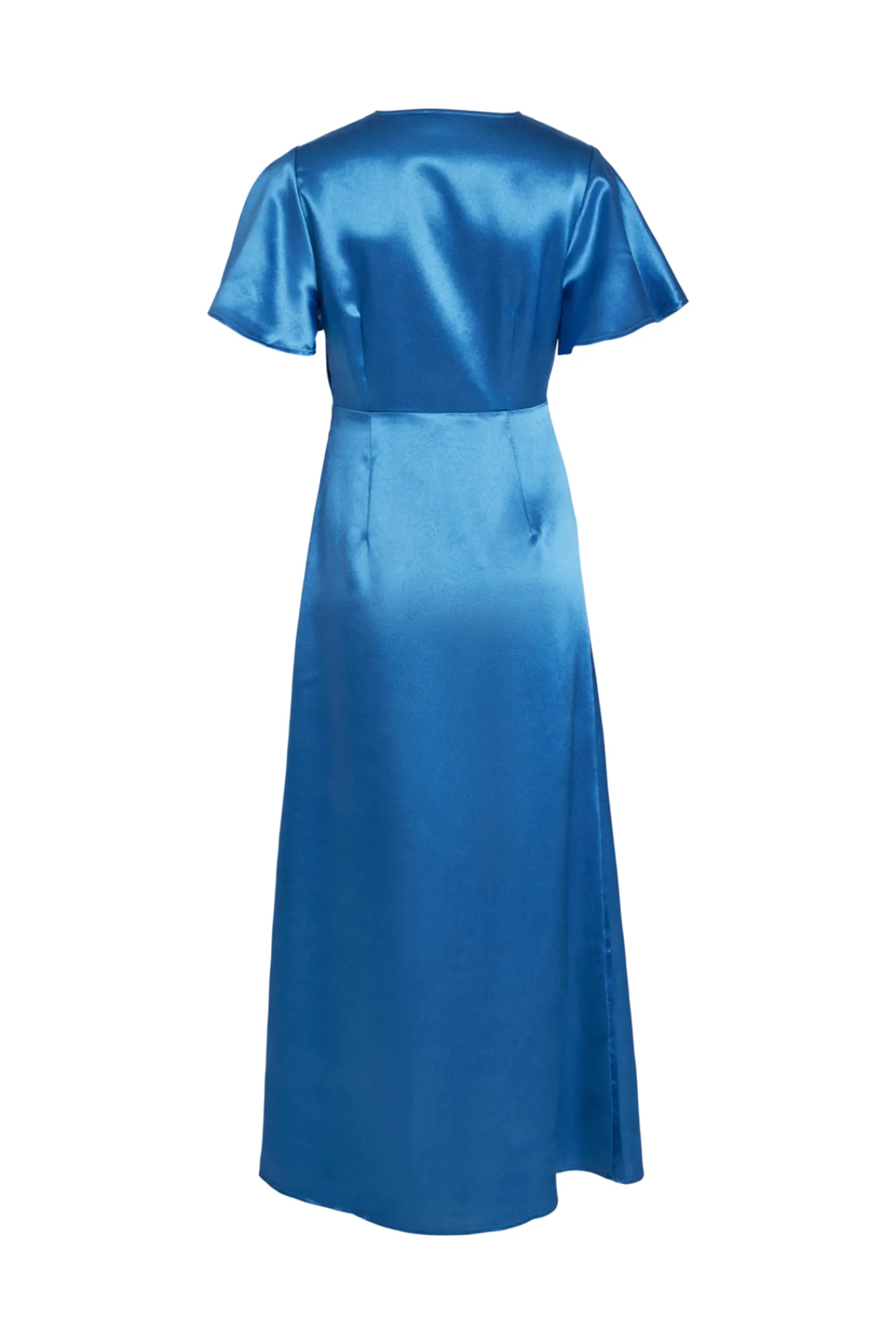 Vila Vestido Satinado De Manga Corta Azul Hot