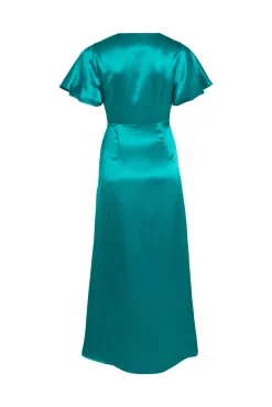 Vila Vestido Satinado De Manga Corta Verde Sale