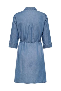 Only Vestido Tencel Media Manga Azul Medio