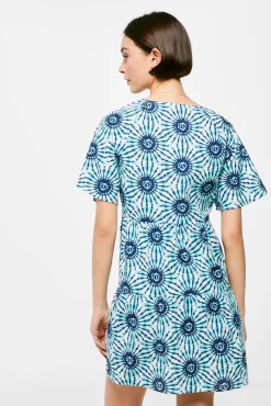 * Vestido Tunica Algodon Lino Azul Online