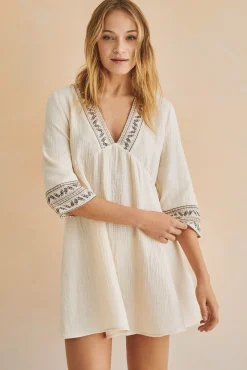 Women'secret Vestido Tunica Corto 100% Algodon Marfil Beige Clearance