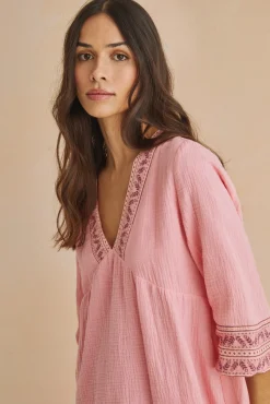 Women'secret Vestido Tunica Corto 100% Algodon Rosa Clearance