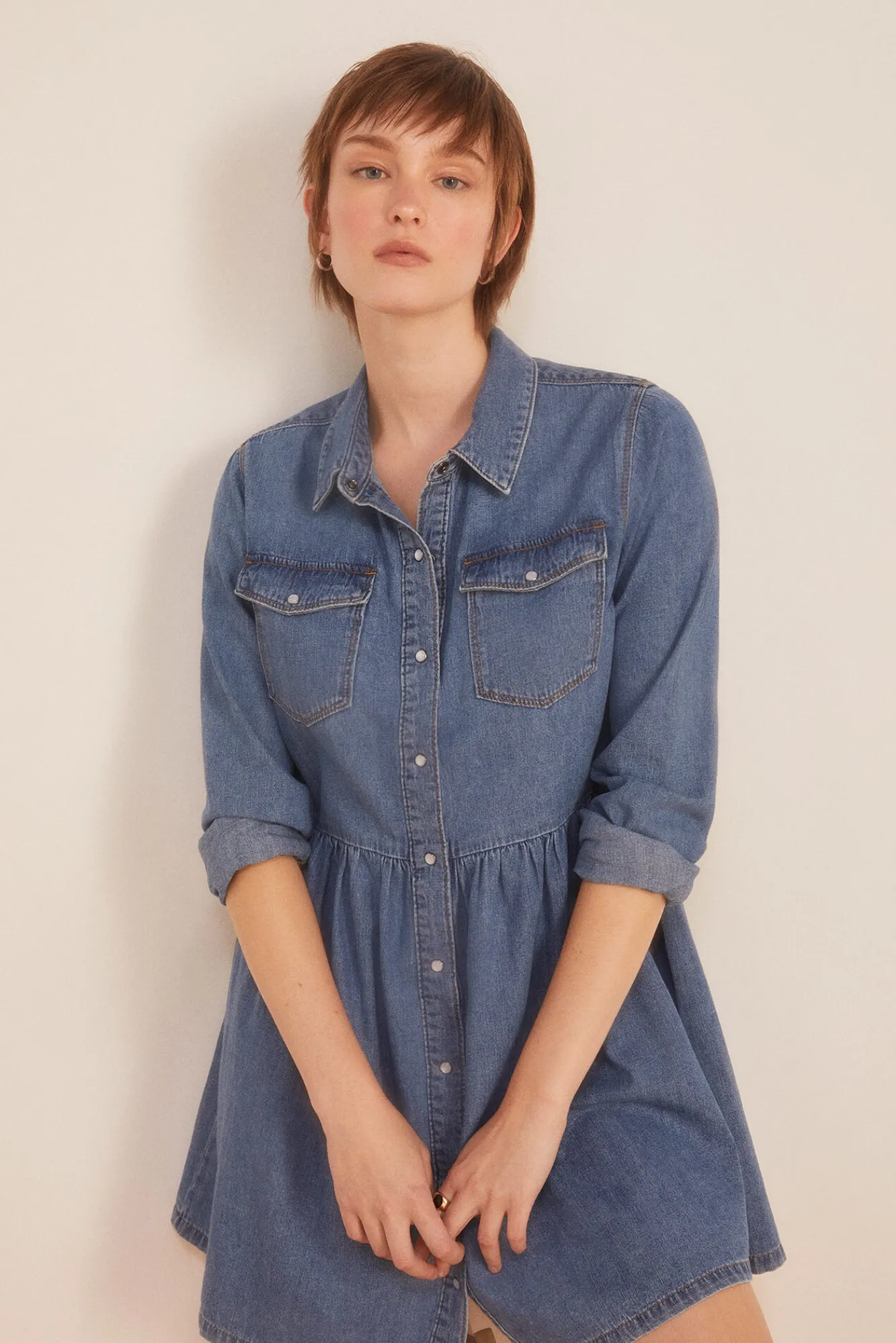 * Vestido Vaquero Lavado Sostenible Azul Medio Outlet